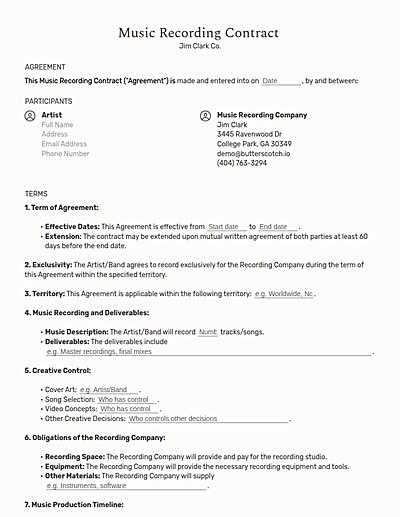 Music Recording Contracts template