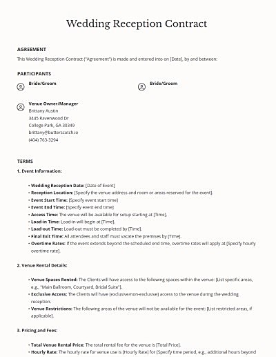 Wedding Reception Contracts template