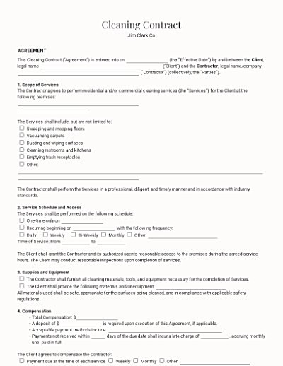 Cleaning Contracts template