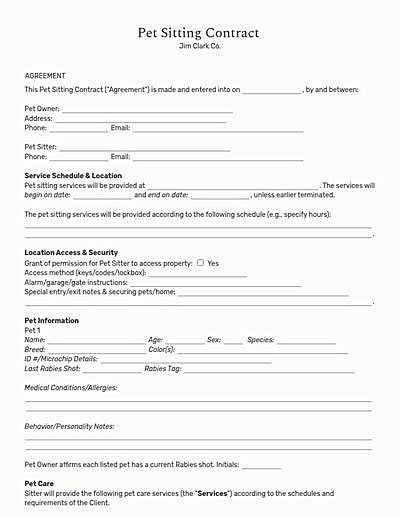 Pet Sitting Contracts template