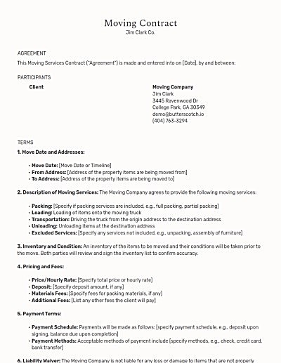 Moving Contracts template