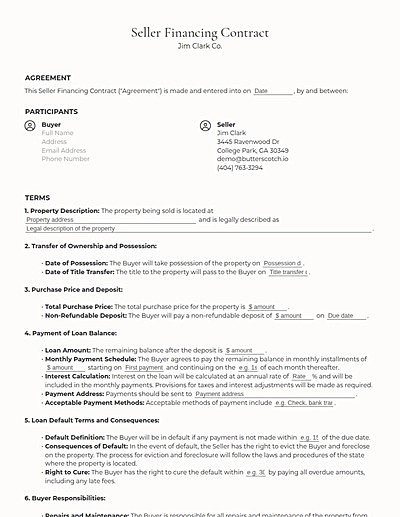 Seller Financing Contracts template