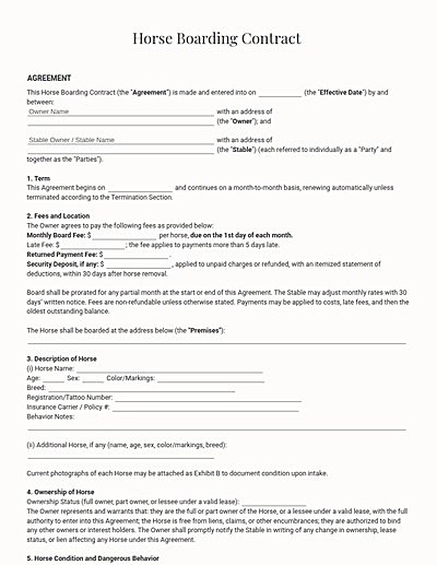 Horse Boarding Contracts template