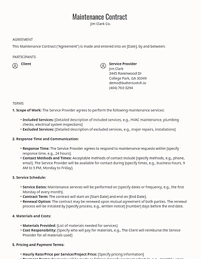 Maintenance Contracts template