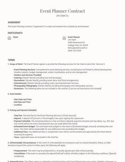 Event Planner Contracts template