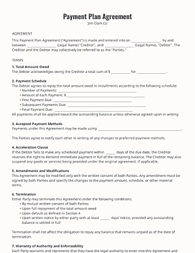 Payment Plan Agreements template