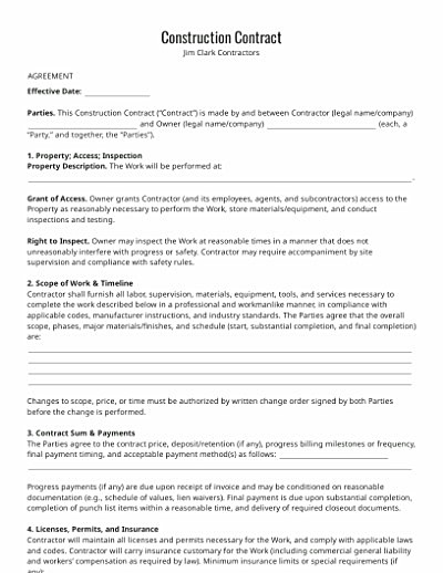 Construction Contracts template
