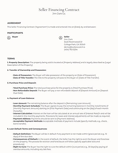 Seller Financing Contract Teamplates template
