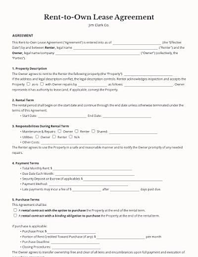 Rent-to-Own Lease Agreements template