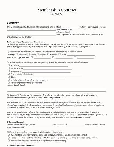 Membership Contracts template