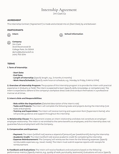 Internship Agreements template
