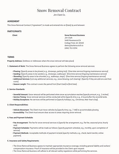 Snow Removal Contracts template