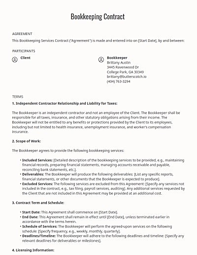 Bookkeeping Contracts template