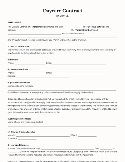 Daycare Contracts template
