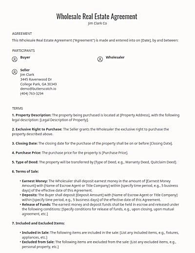 Wholesale Real Estate Contracts template
