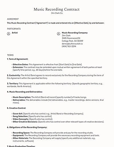 Music Recording Contracts template