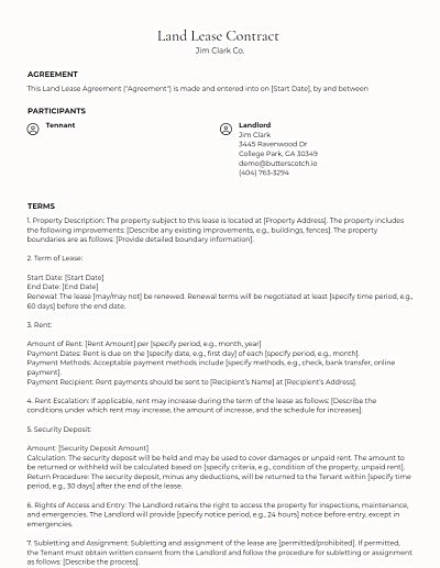 Land Lease Contracts template
