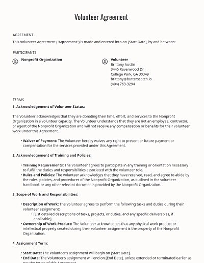Volunteer Agreements template