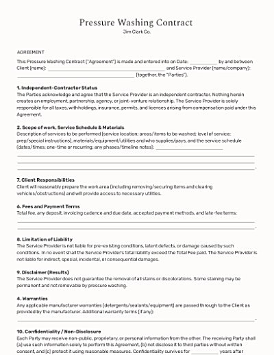 Pressure Washing Contracts template