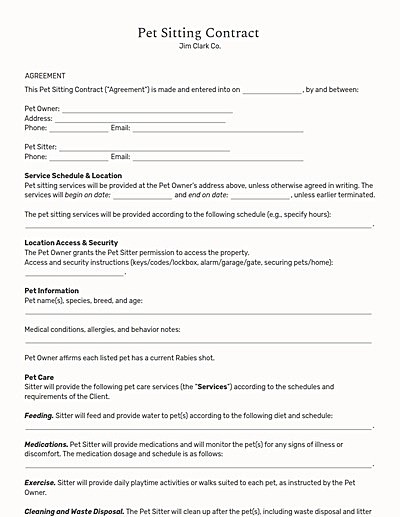 Pet Sitting Contracts template