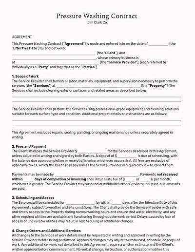 Pressure Washing Contracts template
