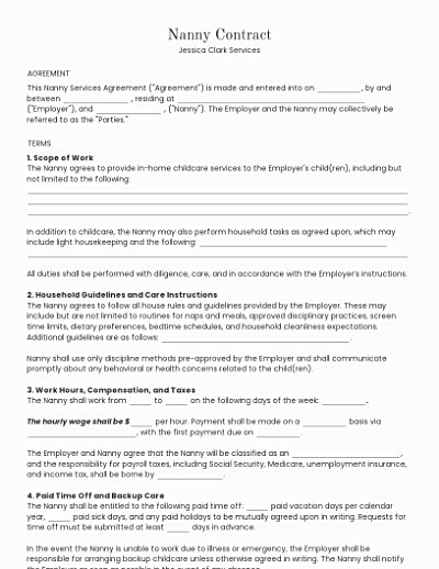 Nanny Contracts template