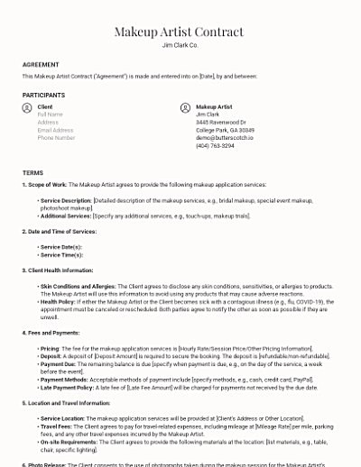 Makeup Artist Contracts template