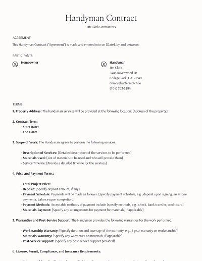 Handyman Contracts template