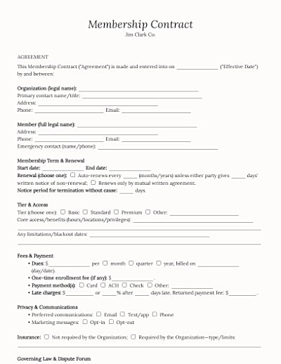 Membership Contracts template