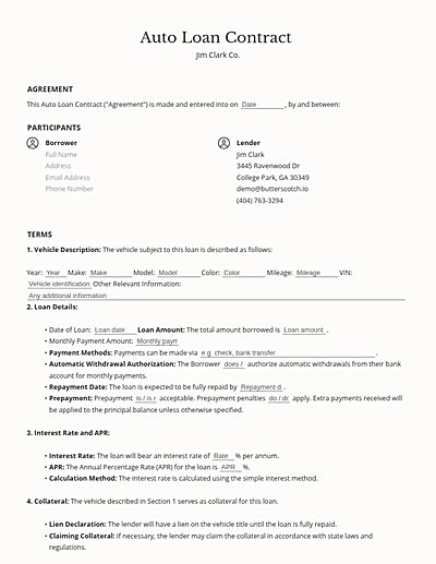 Auto Loan Contracts template