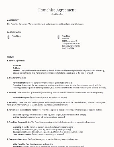 Franchise Agreements template