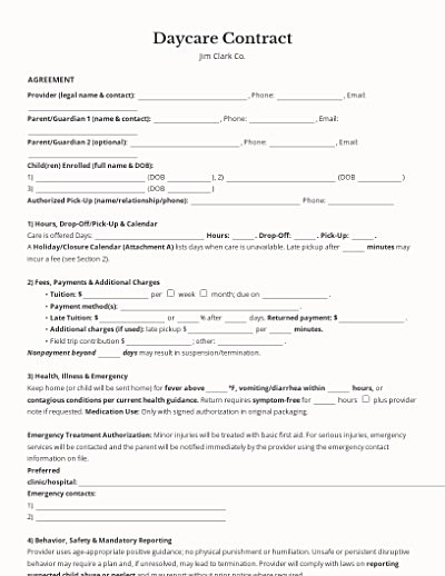 Daycare Contracts template