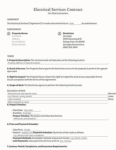 Electrical Services Contracts template