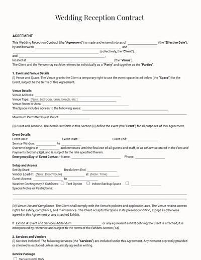 Wedding Reception Contracts template