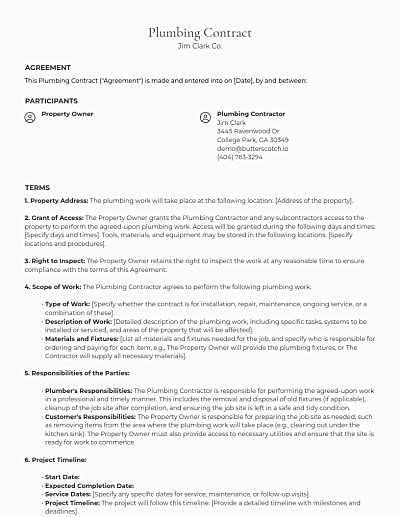 Plumbing Contracts template