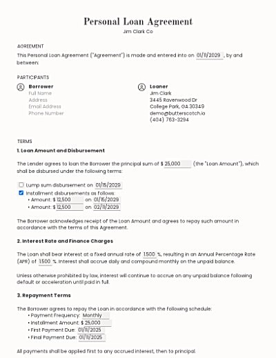 Personal Loan Agreements template