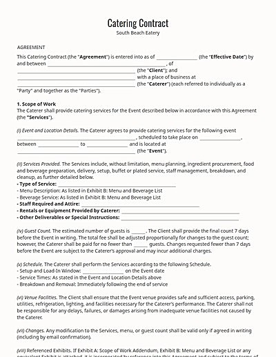 Catering Contracts template