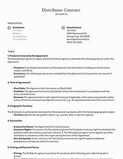 Distributor Contracts template