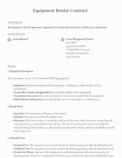 Equipment Rental Contracts template