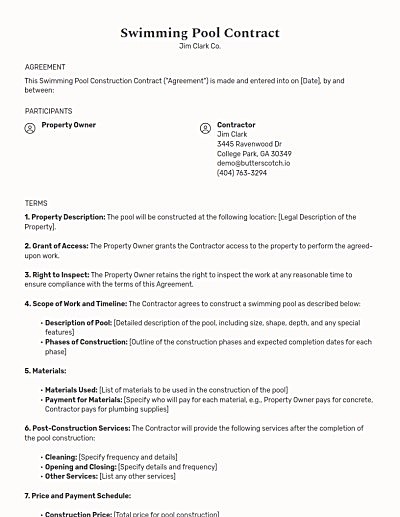 Swimming Pool Maintenance Contracts template