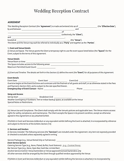 Wedding Reception Contracts template