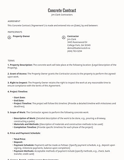 Concrete Subcontractor Contracts template