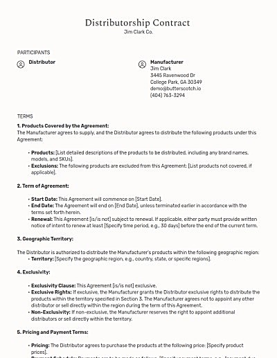 Distributor Contracts template