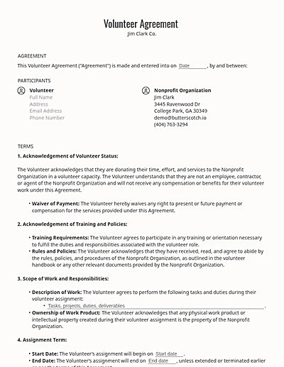Volunteer Agreements template