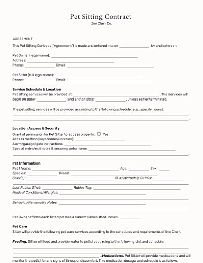 Pet Sitting Contracts template