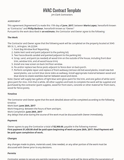 HVAC Contracts template