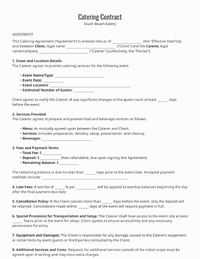 Catering Contracts template