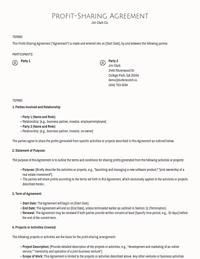 Profit Share Contracts template