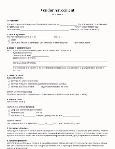 Vendor Agreements template