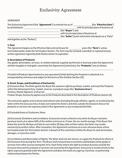 Exclusivity Agreements template